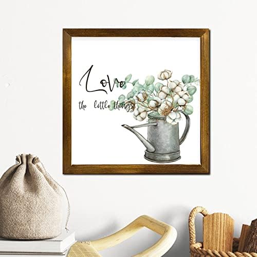 Сакајте ги малите нешта врамени дрвени знаци пролет Капок цвет во вазна позитивна wallидна плакета ретро ботаничка уметничка дела wallид
