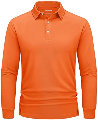 Машки голф Поло кошули за голф ТАКВАСЕН Брза суво влага за губење лесна лежерна кошула со долг ракав со 3-копчиња