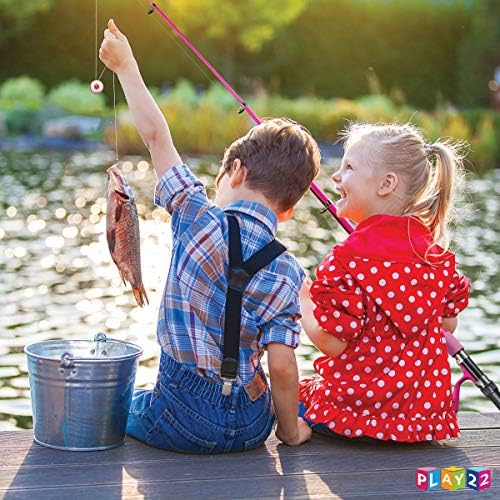 Play22 Детски риболов столб розова - 40 сет деца за риболов шипки и ролна - риболов столбови за млади деца вклучува риболов,