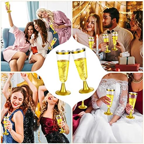 300 Парчиња Златна Пластична Флејта За Шампањ 4,5 мл Очила За Шампањ За Еднократна Употреба Со Златен Раб Пластични Чаши За Вино Пластични