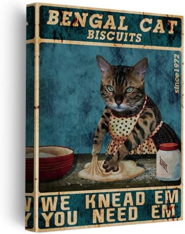 Смешна кујна мачка платно за печатење декор Бенгал мачки бисквити Ние ги мачкаме ем, потребно е да се сликаат ретро уметност постери дома кујна декорација 11,5x15 инчи