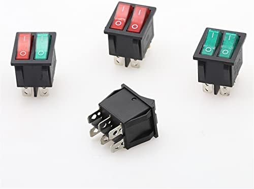 TEDDO 1PCS Double Rocker Switch DPST 6 PIN ONF-OFF со зелена + црвена светлина 20A 125VAC Switch