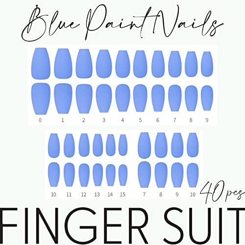 Ковчег од прсти за печатот од 40 парчиња ковчег, квадратни лажни нокти за дами дизајнирани совети за прсти, најмодерните долги