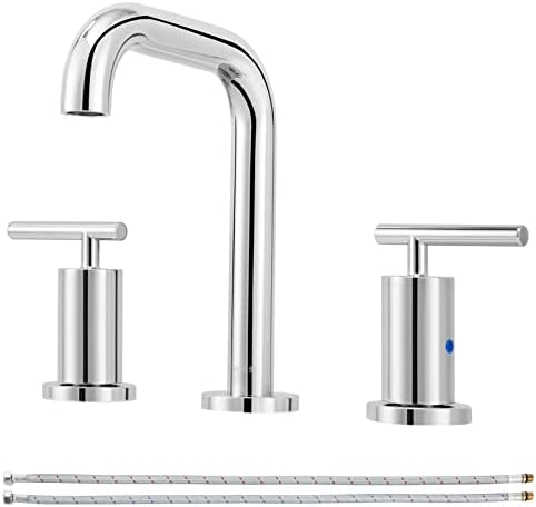 Парлос широко распространета 8 -инчна бања мијалник 3 дупка суета тапа со линии за снабдување со тапа CUPC, Chrome, 1,2gpm, 1437501PD