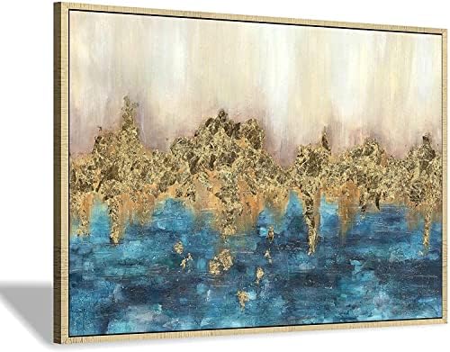 QingXun Wallидни слики насликани темно сини и златни уметнички дела платно сликарство за дневна соба