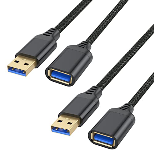 USB продолжено кабел 6ft 2-пакет, USB Extender 6.6FT USB 3.0 Продолжен кабел Машки до женски за PS5/PS4, Xbox, USB тастатура,