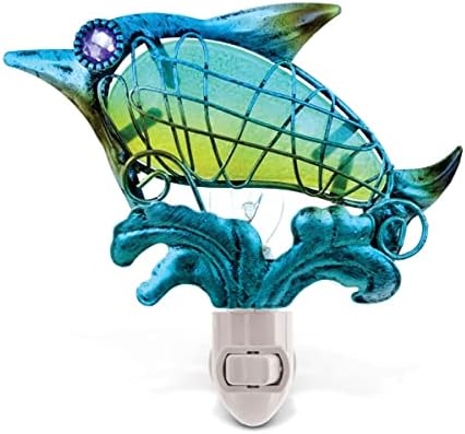 Cota Global Dolphin Night Light - wallиден приклучок во ноќно светло со прекинувач, рачно изработена метална и стакло ноќна светлина за бања,