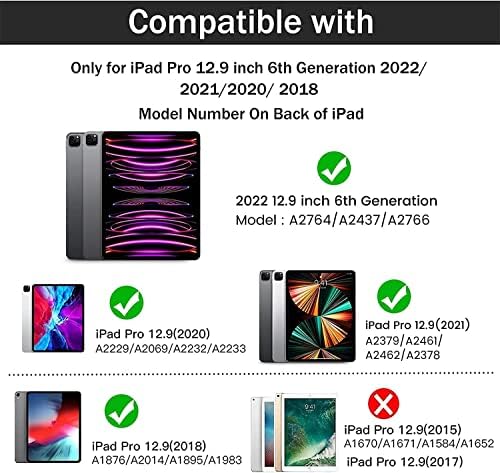 Hoidokly магнетски случај за iPad Pro 12.9 инчи 2022/2021/2020/2018, Паметно покритие со магнетна приврзаност, автоматско спиење/будење,