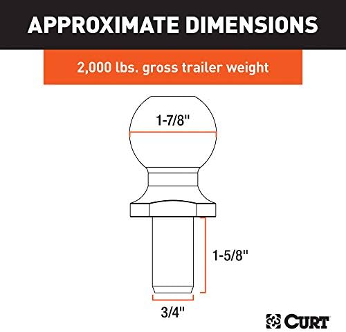 Curt 40001 Chrome Trailer Hitch Ball, 2.000 lbs, дијаметар од 1-7/8-инчен, 3/4 x 1-5/8-инчен Шанк