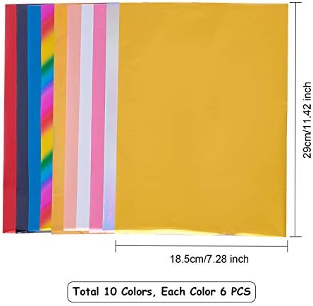 Superfindings 60pcs 10 Color Реактивна фолија за пренесување фолија хартија 11.4x7.3inch A4 ролни со топла фолија за хартија