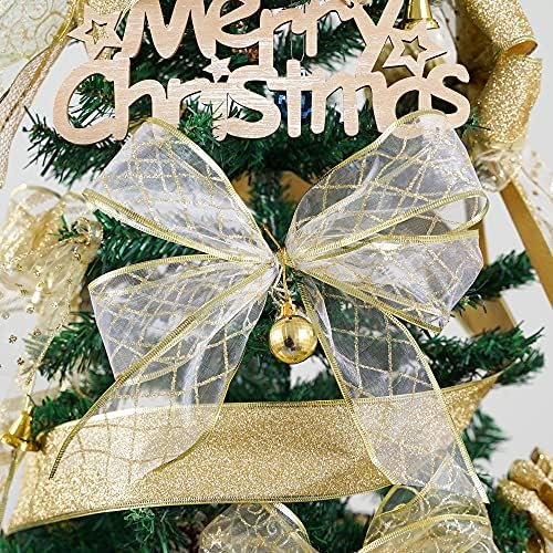 МЕДЕЕ златна лента 2,5 инчи Божиќна лента 6 ролни 36 јарди органза чиста лента лента лента металик сјај украсување подарок за завиткување