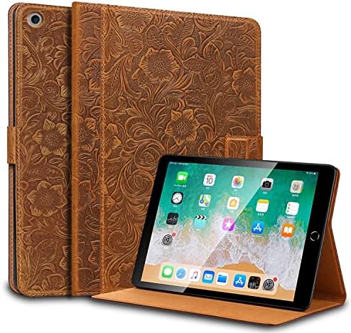 Gexmil ipad 10.2 инчи 2021/2020/2019 Case, Cowhide Folio Cover за нов iPad 9 -ти/8 -ми/7 -ми генерален кожен капак ， со тока, тафао шема