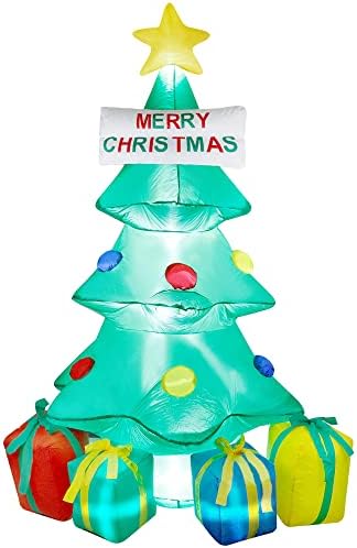 Остров слава 7 метри Божиќни украси за надувување на дрвјата, LED-светла светло избувнете новогодишна елка со 4 кутии за подароци,