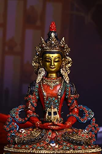 9 тибетски храмови колекција Олд бронзен преглед во злато трагање на мозаик скапоцен камен ziи мушка долговечност Буда седи куќа