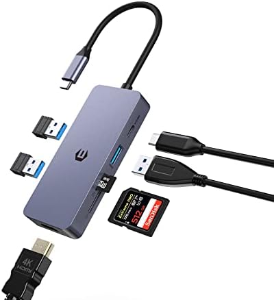 7 ВО 1 USB C Центар, HOPDAY USB C Адаптер СО 4k HDMI Двоен Дисплеј,100w ТИП C PD, 3 USB 3.0 5Gbps, SD/TF, USB C До HDMI Multiport