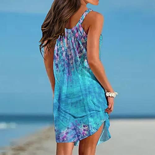 Фустани за плажа за жени обични цветни графички графички летни фустани лабава вклопена во женски минијански минија