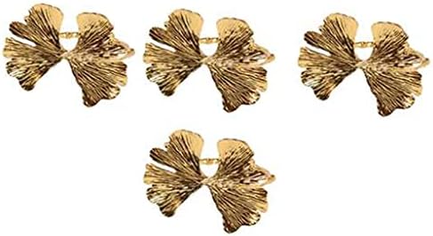 PQKDY 4PCS/лот гроздобер Ginkgo лисја салфетка од салфетка лисја од салфетка шума серија свадбени салфетки прстен (боја: злато, големина