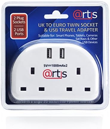 ATRIS 4 WAY Европски приклучок за адаптер за патувања ЕУ Две пински конвертор на конверторот Extension 2 приклучоци со 2 USB порти…