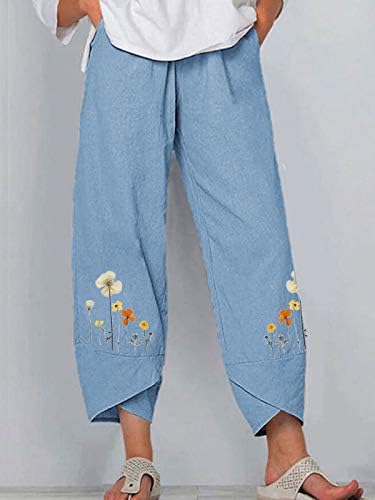Miashui женски дното на обичните панталони за нозе жени еластични панталони панталони дама половината широки цвеќиња случајно