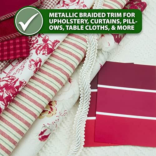 Мандала занаети Сребрена Gimp плетенка за плетенка - 3/8 во 30 години рамна ткаенина Француска плетенка лента - сребрена облога