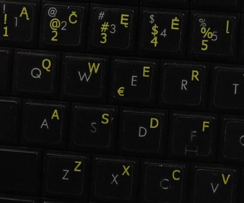 4Keyboard Литвански етикети на тастатура на транспарентна позадина со жолто букви