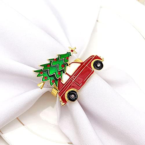 Анголии 6 парчиња Божиќни салфетки прстени црвен автомобил носејќи го бројачот на сервисерот на дрвото, тока за Божиќ, новогодишна