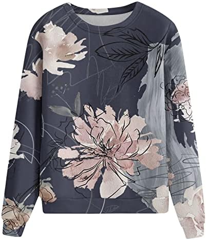 Лабава пулвер трендовски врвови обични долги ракави блуза класичен графички џемпер на екипаж џемпери за жени за жени