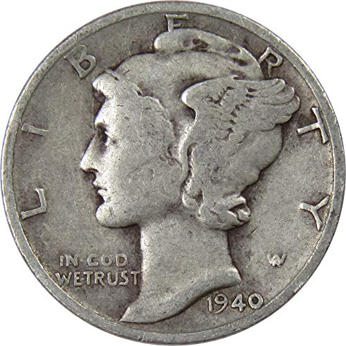 1940 г Меркур Диме ВГ многу добро 90% сребро 10ц Собирање на монети во САД