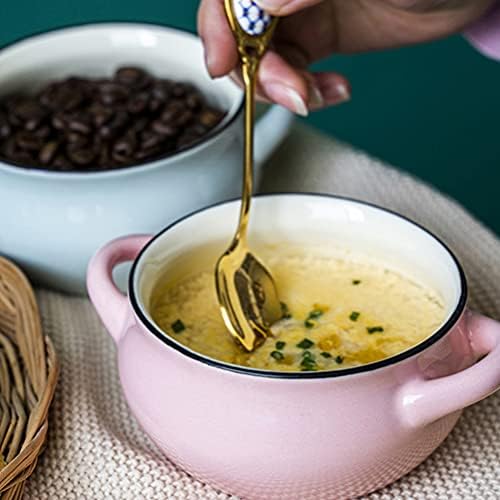 Керамички Чинии За Супа Со Рачки Чинии Безбедни За Рерна за француска Супа Од Кромид Тепсија Розова