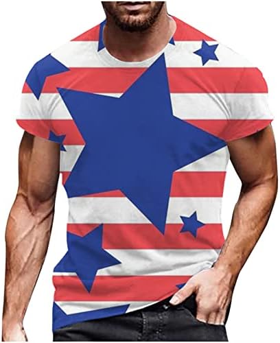 Мажите Американски кошула со знаме на 4 -ти јули 4 -ти јули Ден на спомен -маица Патриотски starsвезди и ленти со кратки ракави за кратки ракави,