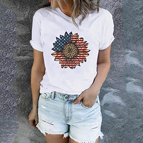 4 -ти јули кошули женски американско знаме маица летни обични врвови со кратки ракави маички патриотски удобни лабави маички кошули