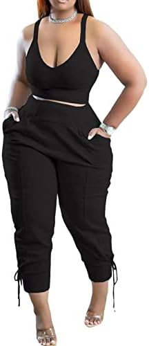 Choichic Women Two Piect Облека поставува шпагети каиш полицаец врвна чипка на панталони со високи половини за моливчиња
