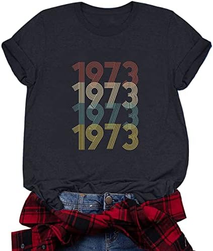 50-ти роденденски подарок Гроздобер 1973 година Мажи жени 50 години маица маица Писмо Печати лето роденден Излегувајќи кошули