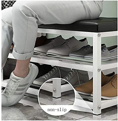 Премиумраки Бела клупа за решетки за чевли - Кожа седи седиште - Изградено цврсто - модерен дизајн