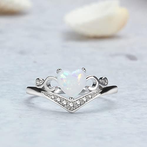 Лејди жени прстени во форма на срце, Опал шарен шуплив врежан ангажман прстен моден накит дама невестинска свадба бенд