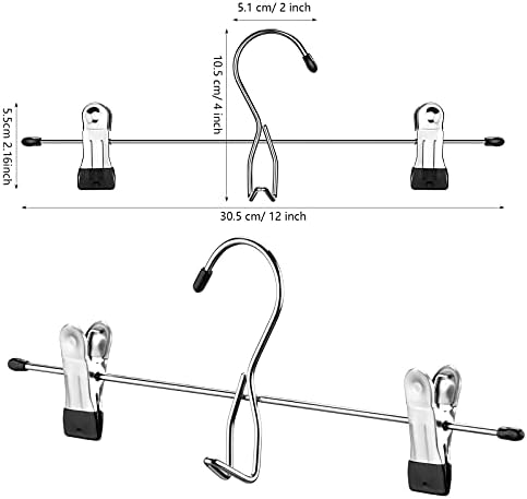 12 парчиња закачалки за пантолони со клипови со тешки здолништа за клипки за закачување додадени додатоци на метални облеки со прилагодливи клипови,