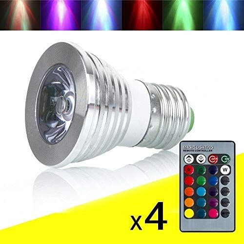 JTao-tec LED Сијалица За Промена На Бојата, 4pack E26/E27 3W RGB Рефлектор Со IR Далечински Управувач Расположение Амбиент Осветлување Шарени LED Светилки, Затемнети 85-265V