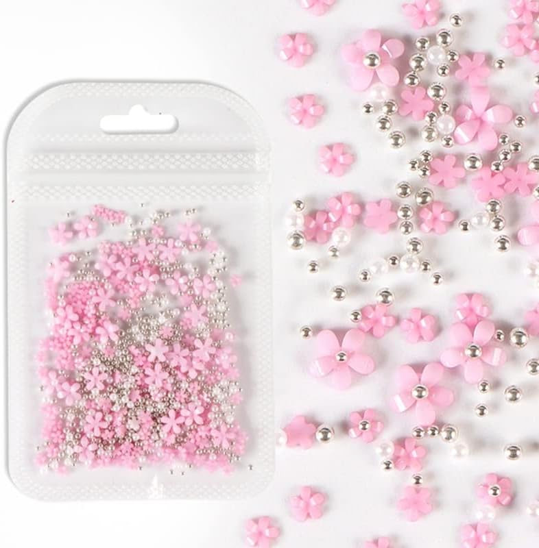 Розова Акрилни Цвеќиња Шарм Декорација Мешана Големина Метална Мушка Бисер Дизајн Каваи Ноктите Материјали За Професионални Додатоци -