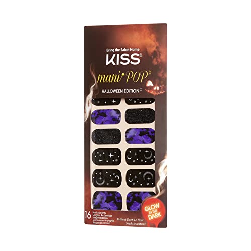 Kiss Mani Pop Halloween Edition Glow-in-The-Diy DIY самолепливи акцент на ноктите, стил „Подигање пекол“, 16 брои