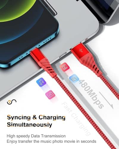 2pack 10 ft iPhone Charger, [Apple MFI овластен] Дополнителен долг молња кабел 10 стапала 2,4A Брз USB кабел за полнење за iPhone 12