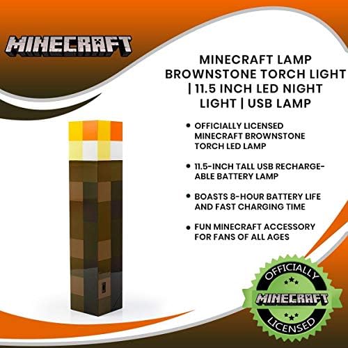 Minecraft Браунстоун Факел Светилка | 11.5 ИНЧЕН LED Ноќ Светло | USB Полнење Порта