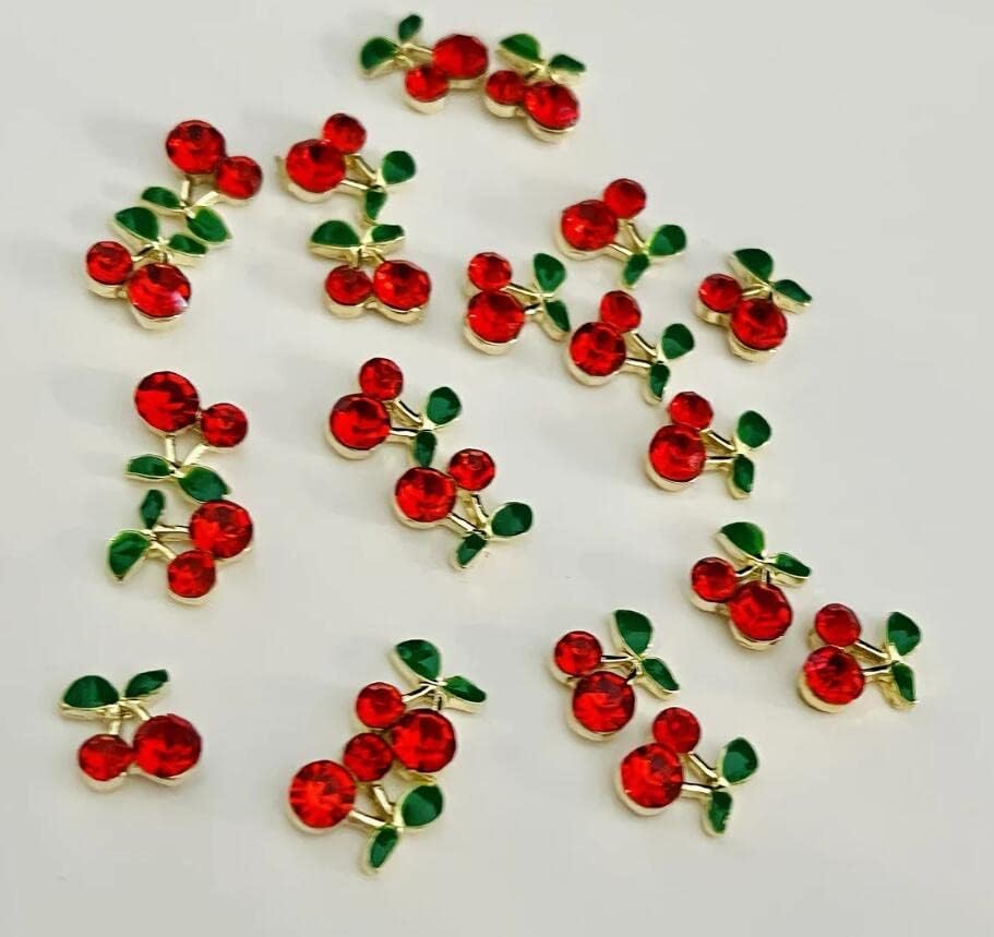 36 парчиња/кутија метална црвена цреша за нокти украс, 3Д легура црвени розови кристални нокти шарм, луксузен скапоцен камен за додатоци за нокти на маникир DIY -