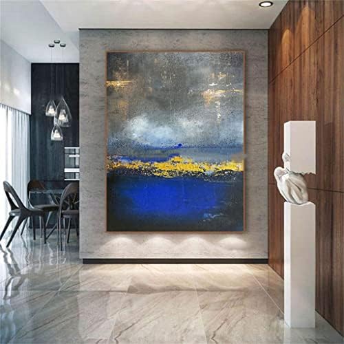 Xjjzs злато фолија сина океанска морска вода рачно насликано масло сликање домашна дневна соба декорација