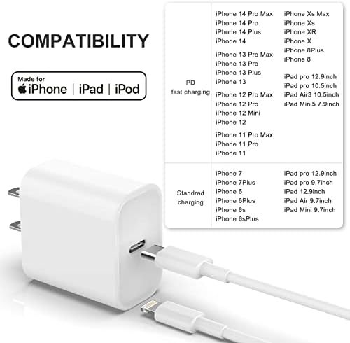 3pack Iphone Полнач} Apple MFi сертифициран q, 20W PD USB C Ѕид Полнач СО 6FT USB C До Молња Кабел Брзо Полнење Адаптер Компатибилен со