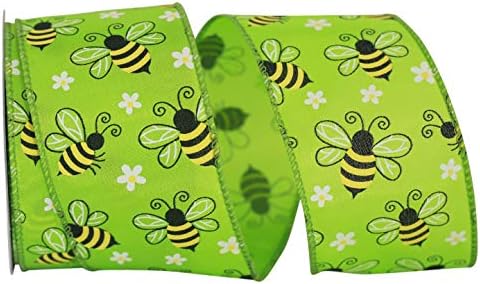 Reliant Ribbon Bumble Bees Citrus Wired Edge Ribbon, 2-1/2 инчи x 10 јарди, вар