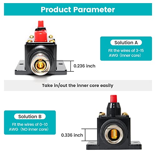 Nuith 2PCS 60A Audio Inline Circuit Circer со рачно ресетирање 12V-24V DC, 60 држачи за засилувач на држач за засилувач стерео инвертер