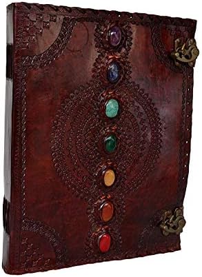 Tuzech Leather Journal Cook Seven Chakra средновековен камен врежана рачно изработена книга на сенки за тетратка канцеларија дневник хокус покус