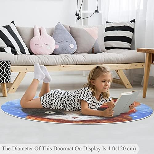 Llnsupply 5 ft круг килим за игра со низок куп, масло за сликање мачка сина бебе, ползи подни душеци игра игра ќебе новороденче деца деца