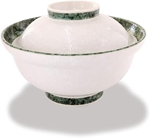 Mino Ware Donburi Rice Bowl со капак, 6,2инч, цветен дизајн, јапонски керамички сад, ориз Удон Соба сад за глупак, бела, 10,1 Флоз