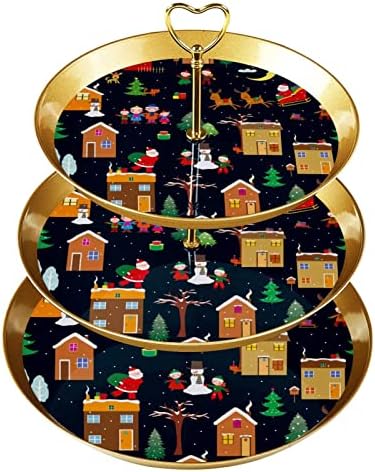 3 Ниво на штанд за чаши со злато прачка пластична десерт кула фиока Зимска Божиќна куќа овошје бонбони приказ за свадбена роденденска забава